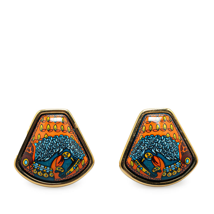 Hermès Cloisonne Enamel Clip On Earrings Blue - GABY PARIS