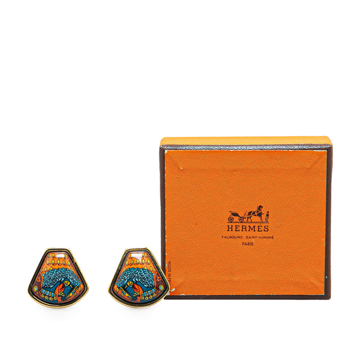 Hermès Cloisonne Enamel Clip On Earrings Blue - GABY PARIS