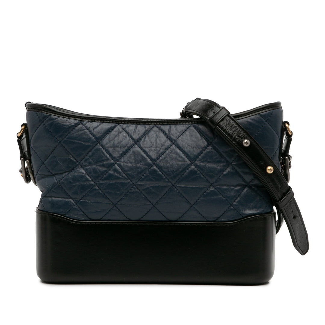 Small Bicolor Aged Calfskin Gabrielle Crossbody Blue - Gaby Paris