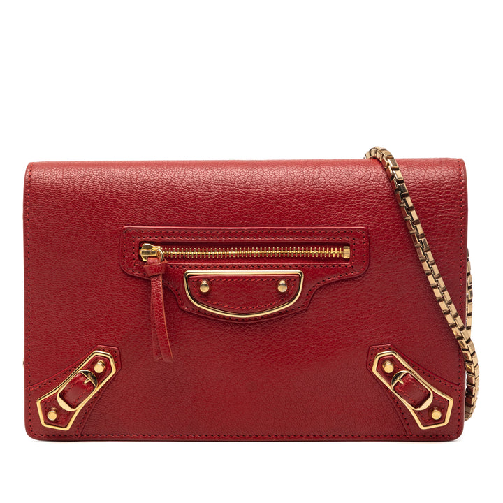Balenciaga Cuir de chèvre Motocross Metallic Edge Wallet on Chain