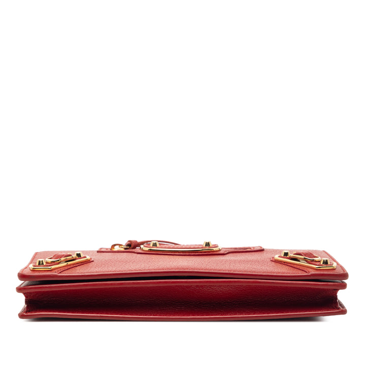 Balenciaga Cuir de chèvre Motocross Metallic Edge Wallet on Chain