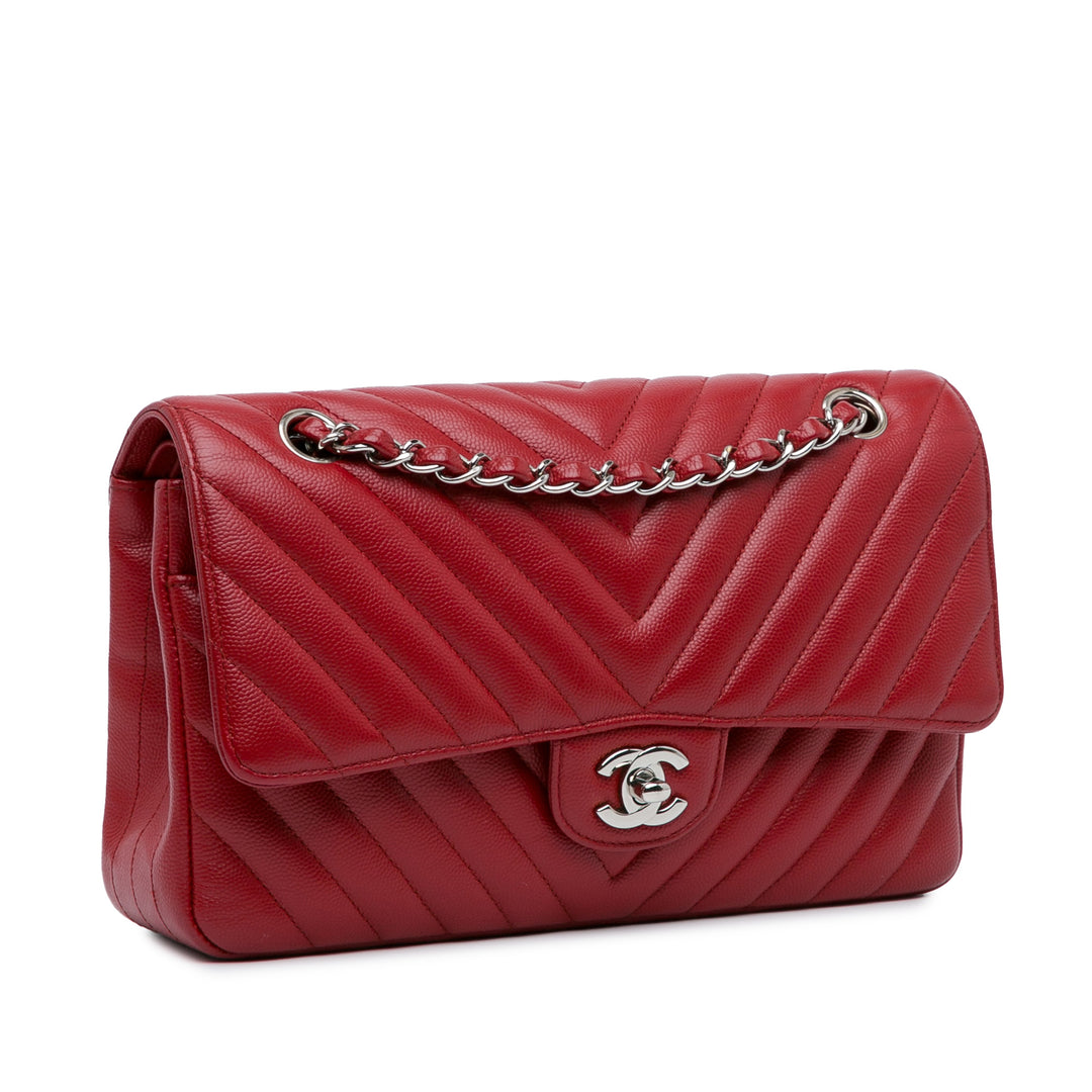 Medium Classic Chevron Caviar Double Flap Red - Gaby Paris