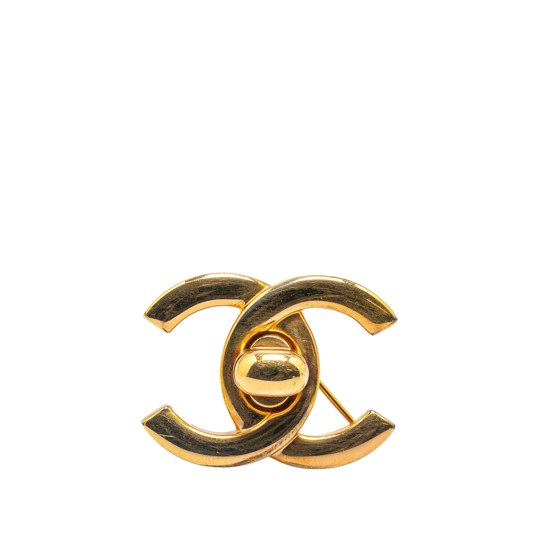 Chanel Gold Plated CC Turn-Lock Brooch Gold - GABY PARIS