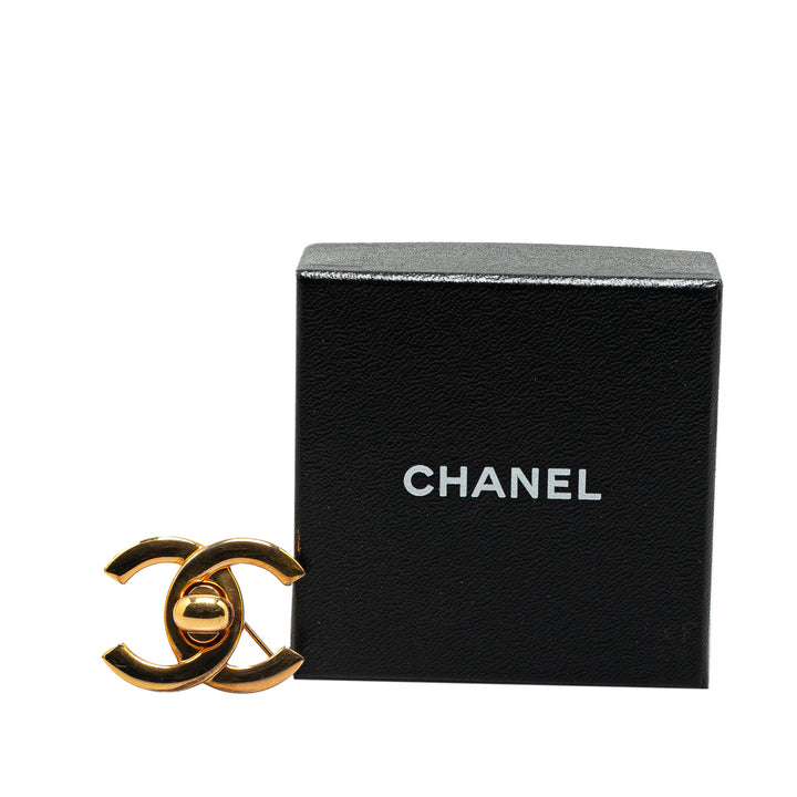 Chanel Gold Plated CC Turn-Lock Brooch Gold - GABY PARIS