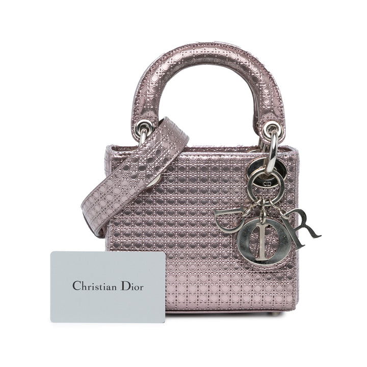 Mini Metallic Patent Microcannage Lady Dior Pink - Gaby Paris