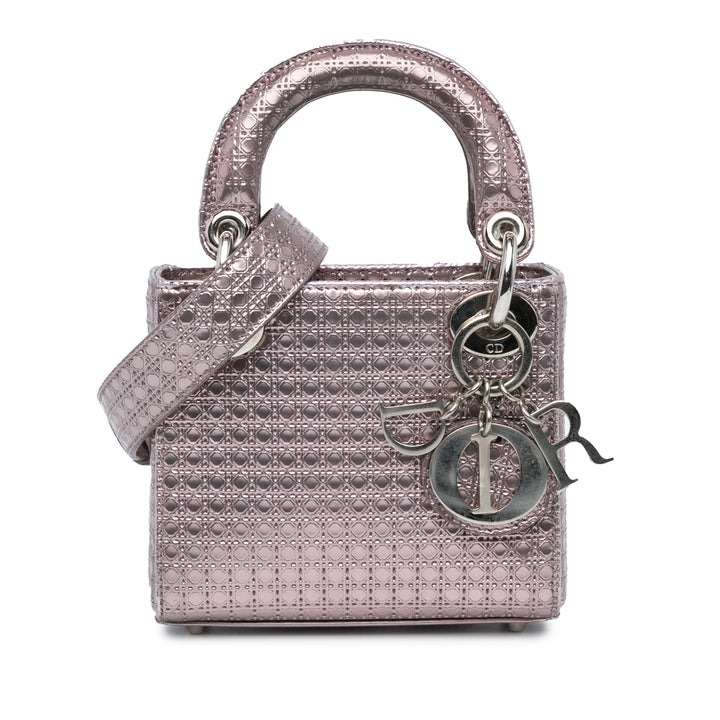 Mini Metallic Patent Microcannage Lady Dior Pink - Gaby Paris