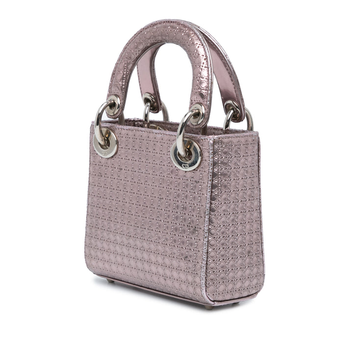 Mini Metallic Patent Microcannage Lady Dior Pink - Gaby Paris