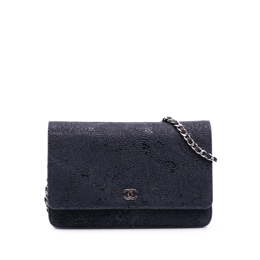Lace Overlay Goatskin Wallet On Chain Blue - Gaby Paris
