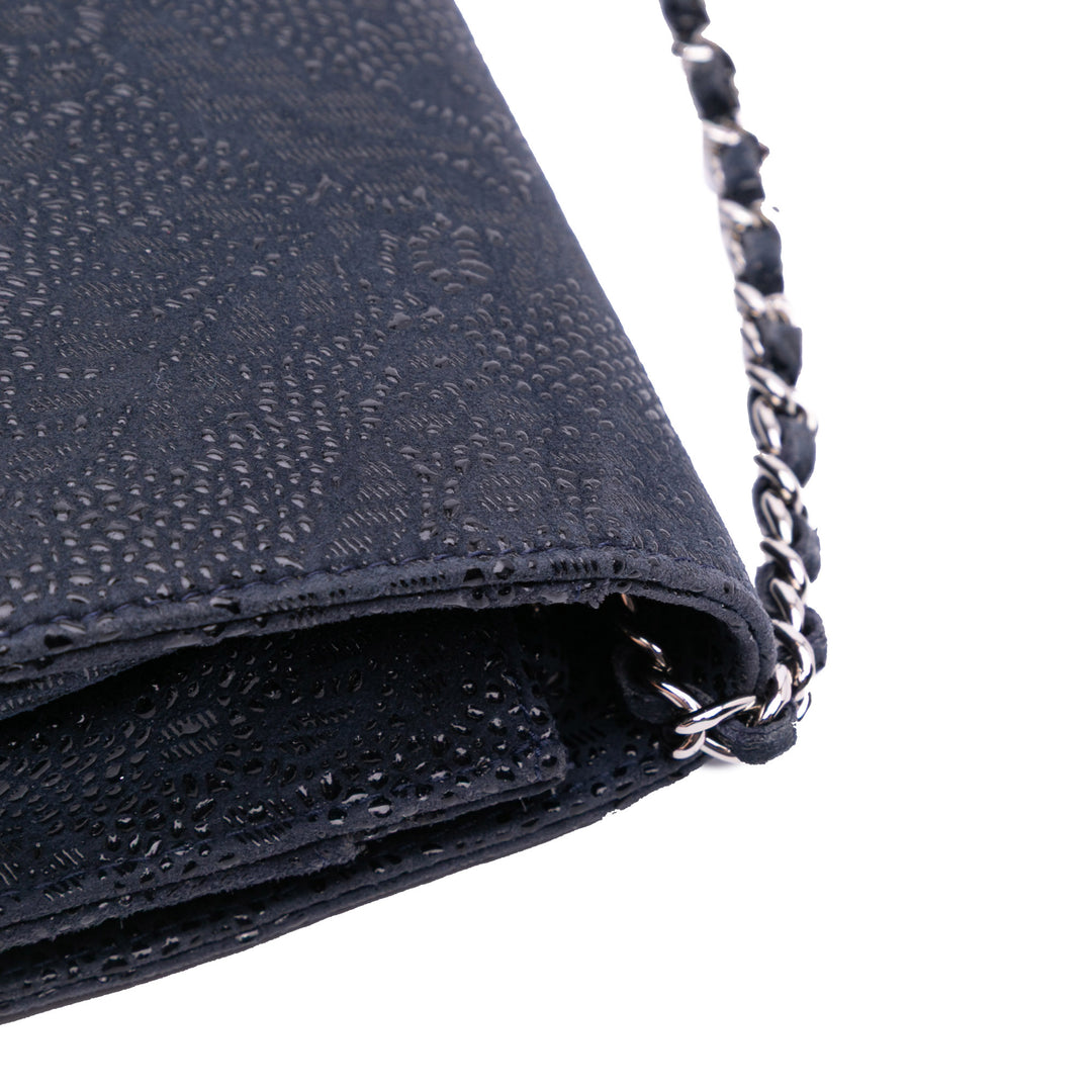 Lace Overlay Goatskin Wallet On Chain Blue - Gaby Paris