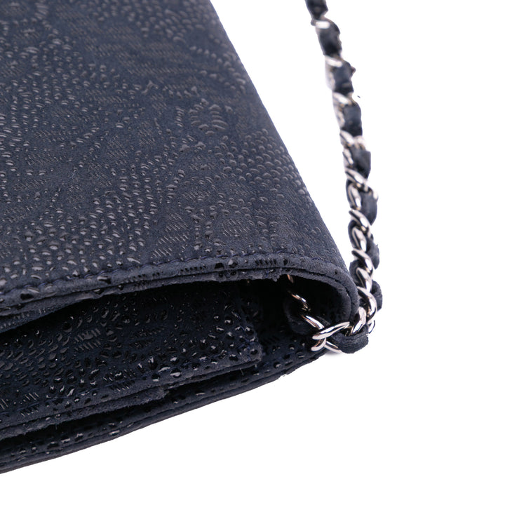 Lace Overlay Goatskin Wallet On Chain Blue - Gaby Paris