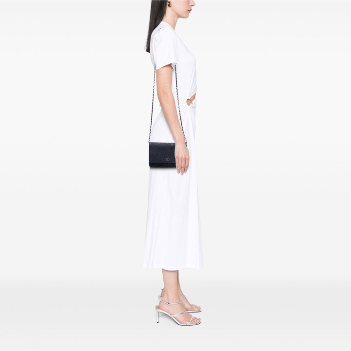 Lace Overlay Goatskin Wallet On Chain Blue - Gaby Paris