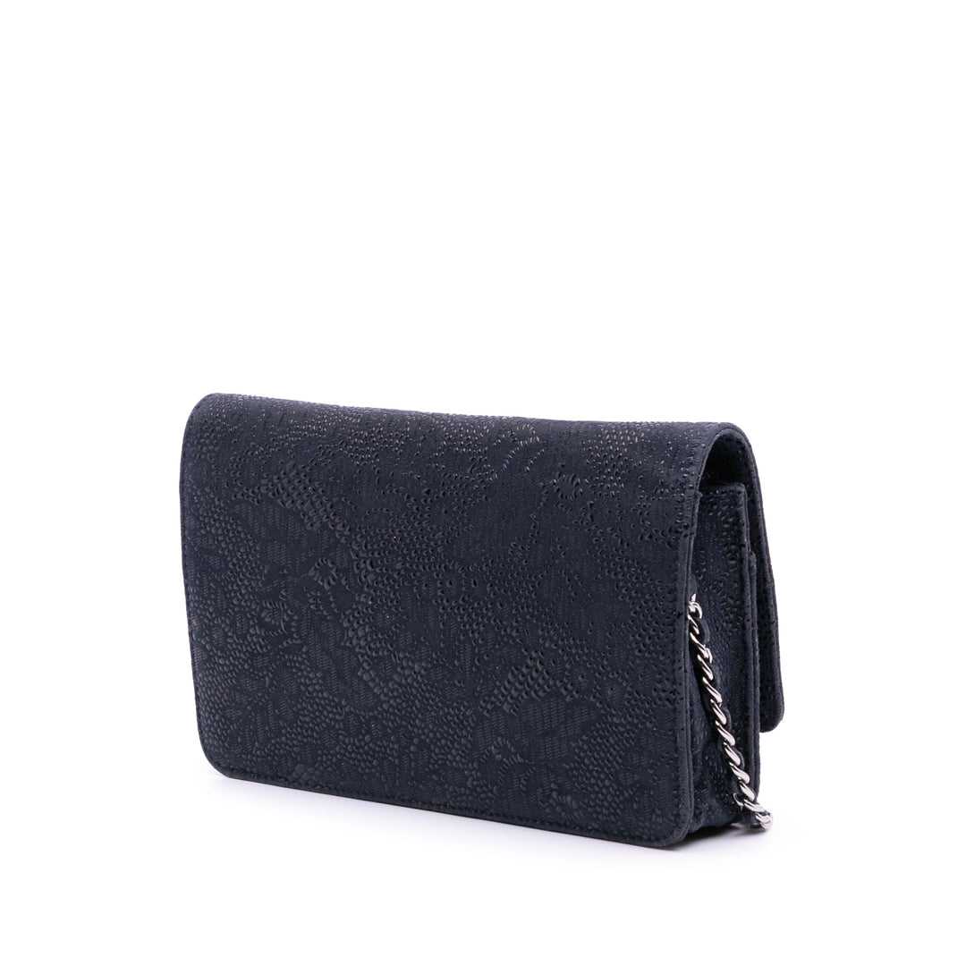 Lace Overlay Goatskin Wallet On Chain Blue - Gaby Paris