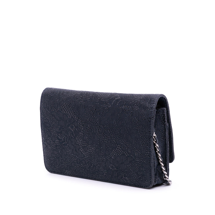 Lace Overlay Goatskin Wallet On Chain Blue - Gaby Paris
