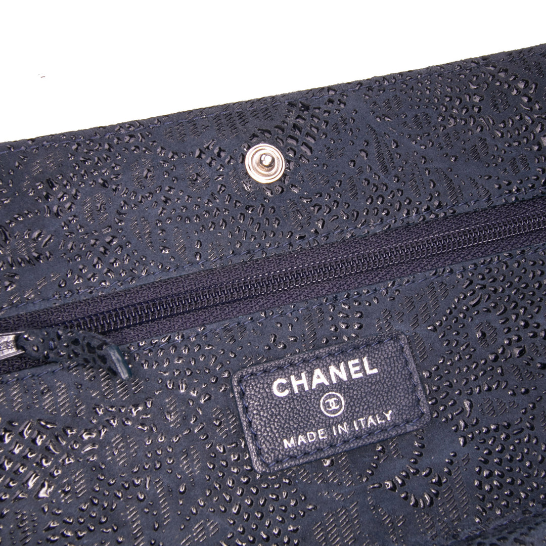 Lace Overlay Goatskin Wallet On Chain Blue - Gaby Paris