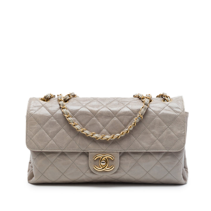 Chanel Jumbo CC Matelassé Crumpled Cuir de veau Straight à rabat