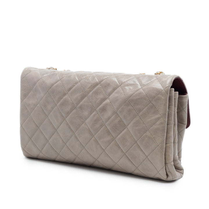 Chanel Jumbo CC Matelassé Crumpled Cuir de veau Straight à rabat