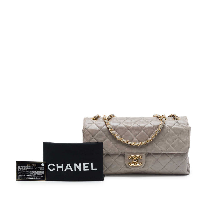 Chanel Jumbo CC Matelassé Crumpled Cuir de veau Straight à rabat