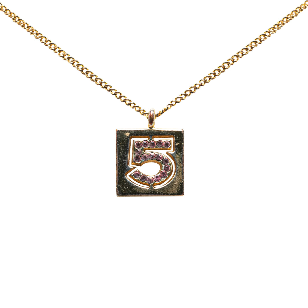 Gold Plated Rhinestone No.5 Square Necklace Gold - Gaby Paris