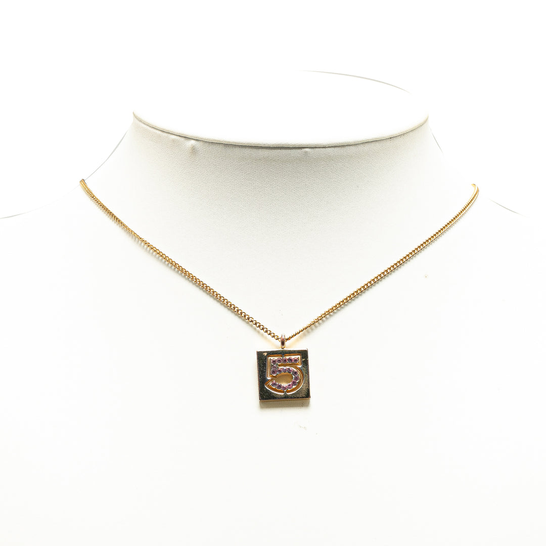 Gold Plated Rhinestone No.5 Square Necklace Gold - Gaby Paris