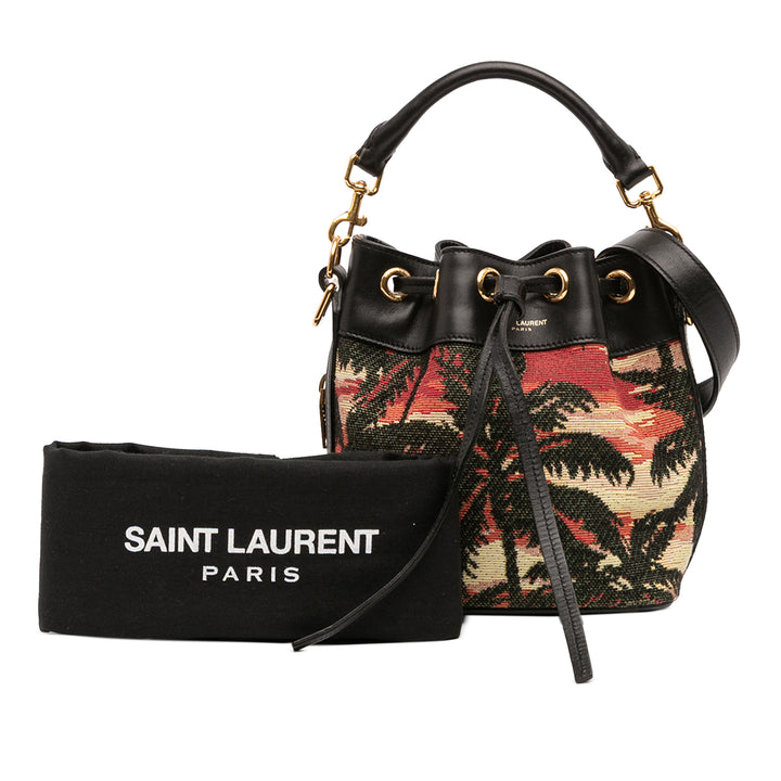 Saint Laurent Small Palm Tree Print Toile Emmanuelle Bucket Bag Noir – GABY PARIS Authentique