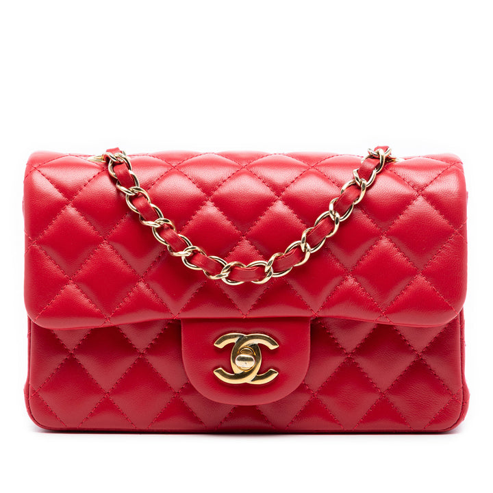 Chanel Mini Rectangular Classic Cuir d’agneau Simple rabat