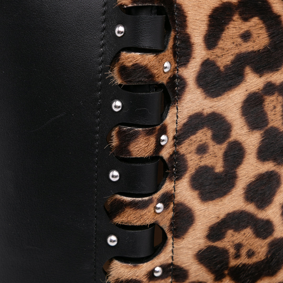 ALAÏA Pony Hair and Cuir Leopard Printed Le Hinge Cabas Marron