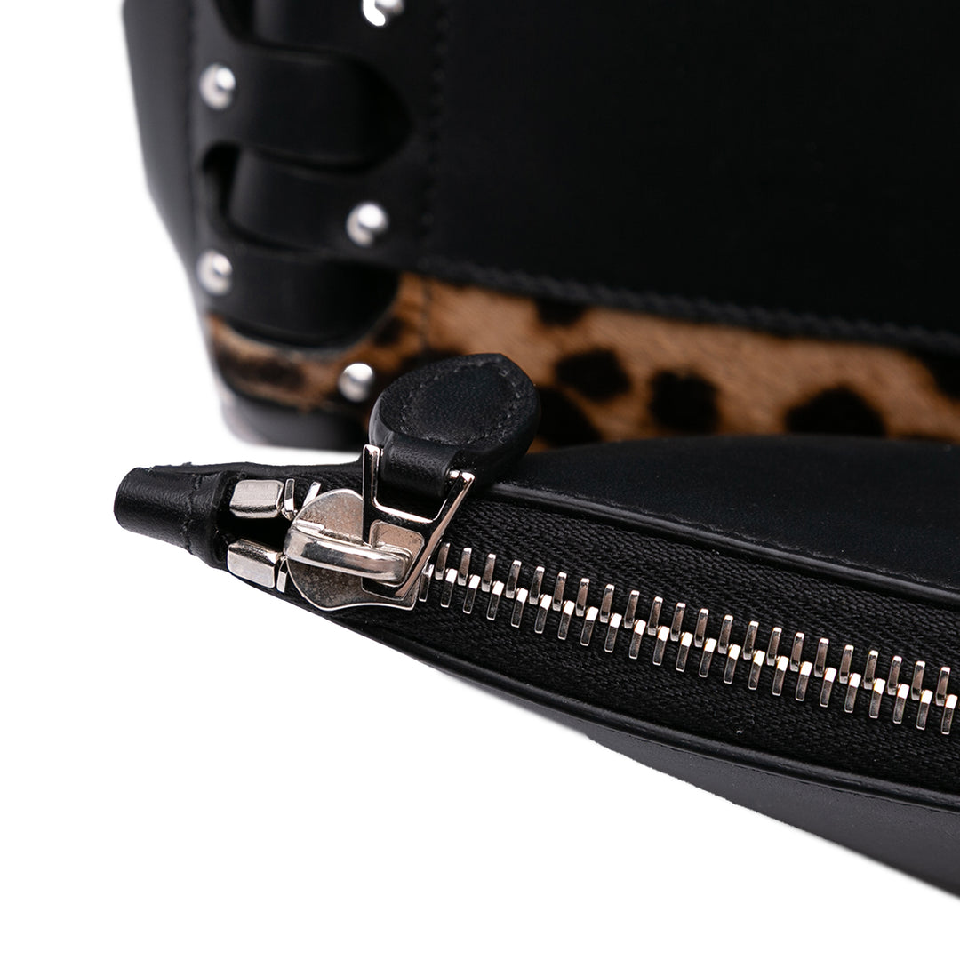 ALAÏA Pony Hair and Cuir Leopard Printed Le Hinge Cabas Marron