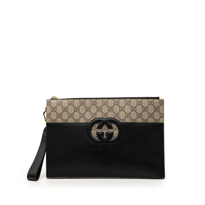 Gucci GG Supreme et Cuir de veau Cut Out Interlocking G Pochette