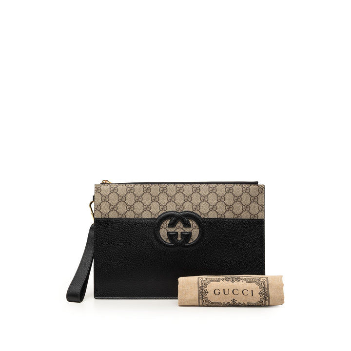 Gucci GG Supreme et Cuir de veau Cut Out Interlocking G Pochette