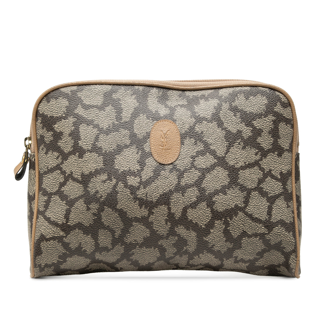 Saint Laurent Giraffe Imprimé Trousse de maquillage Toile enduite Gris – vue principale – GABY PARIS