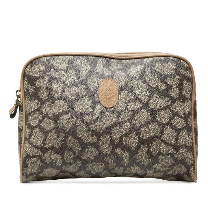 Saint Laurent Giraffe Imprimé Trousse de maquillage Toile enduite Gris – vue principale – GABY PARIS
