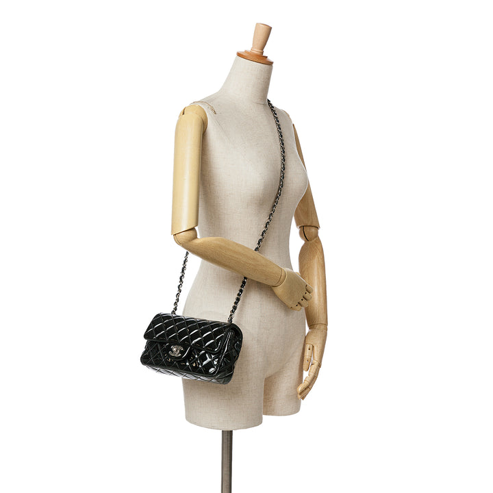 Mini Rectangular Classic Patent Single Flap Black - Gaby Paris