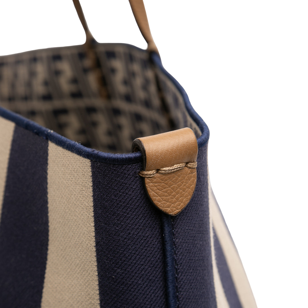 Fendi Large Zucca Toile Pequin Striped Reversible Roll Cabas