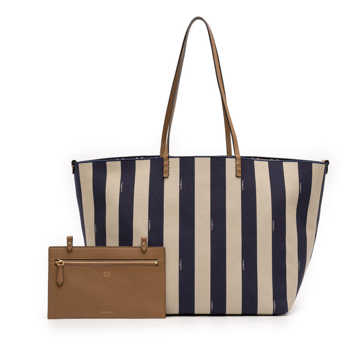 Fendi Large Zucca Toile Pequin Striped Reversible Roll Cabas