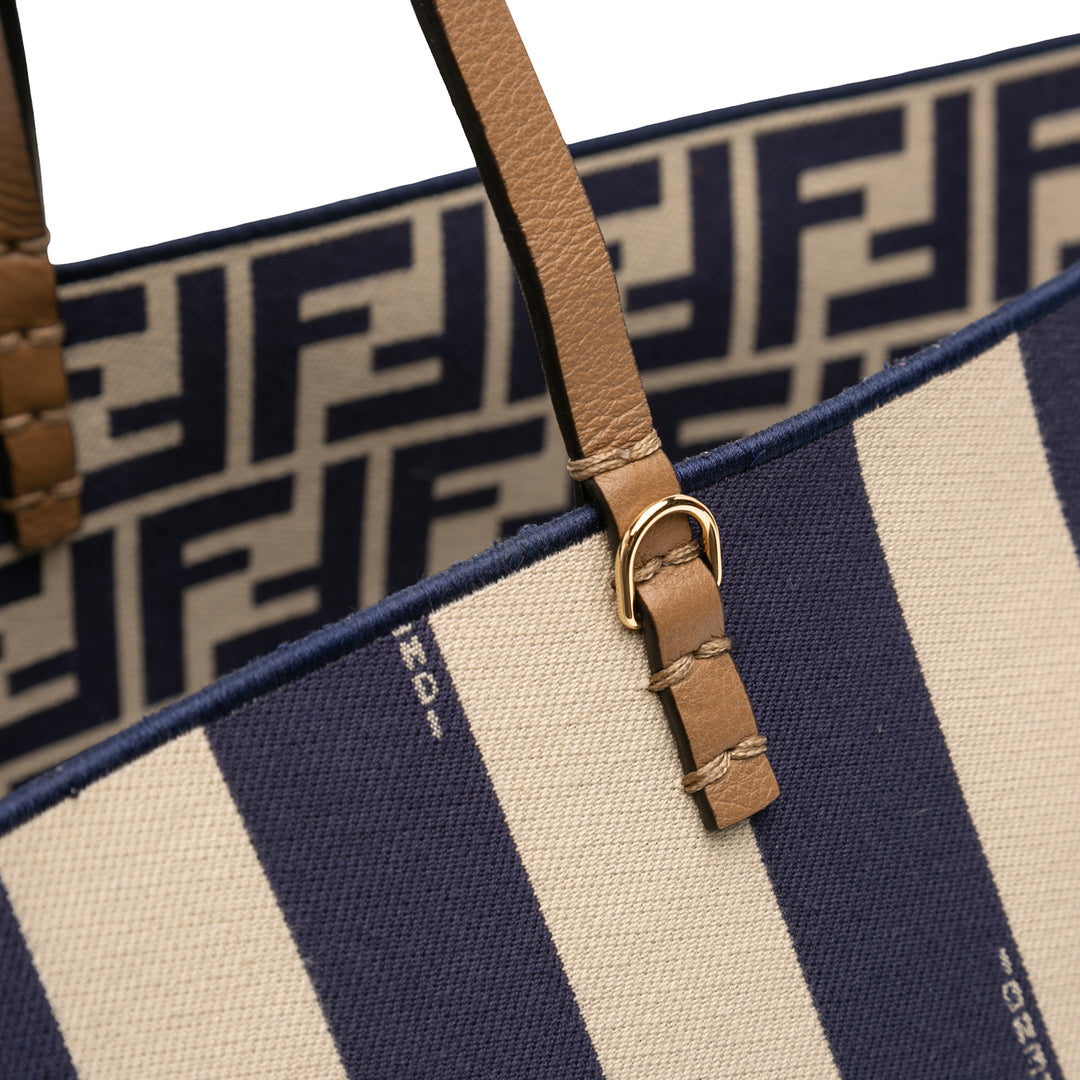 Fendi Large Zucca Toile Pequin Striped Reversible Roll Cabas