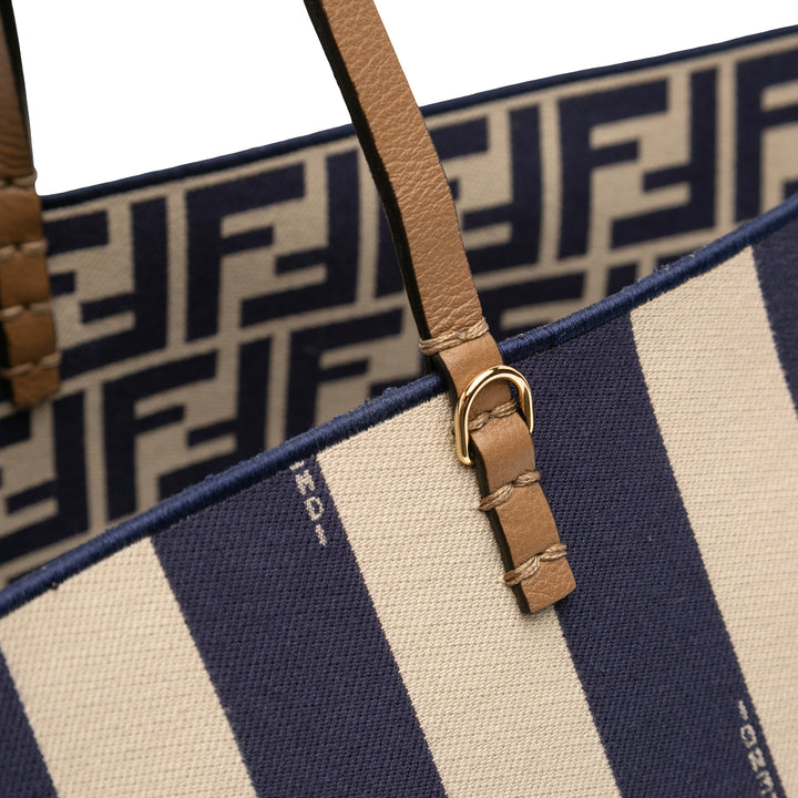Fendi Large Zucca Toile Pequin Striped Reversible Roll Cabas