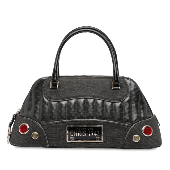 Dior Perforated Cuir and Jean Montaigne Chris 1947 Cadillac Top Handle Bag Noir