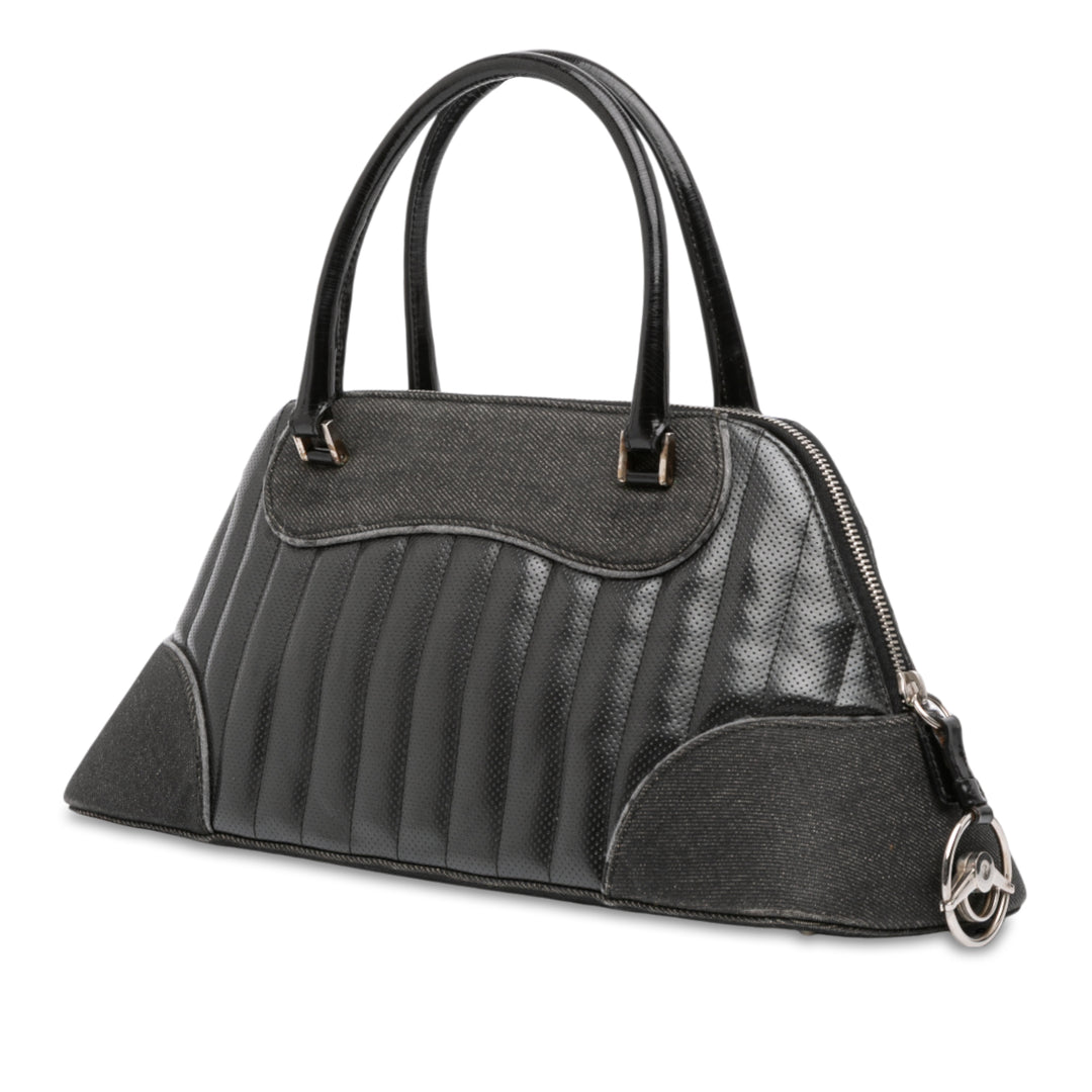 Dior Perforated Cuir and Jean Montaigne Chris 1947 Cadillac Top Handle Bag Noir