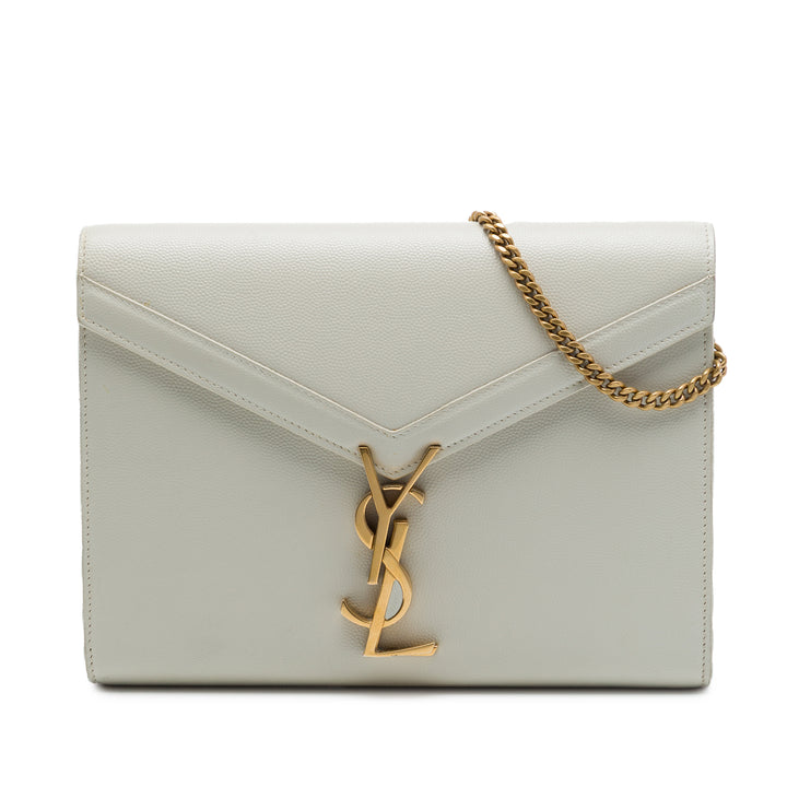 Saint Laurent Grain De Poudre Cassandra Chaîne Portefeuille Monogram Blanc – vue principale – GABY PARIS