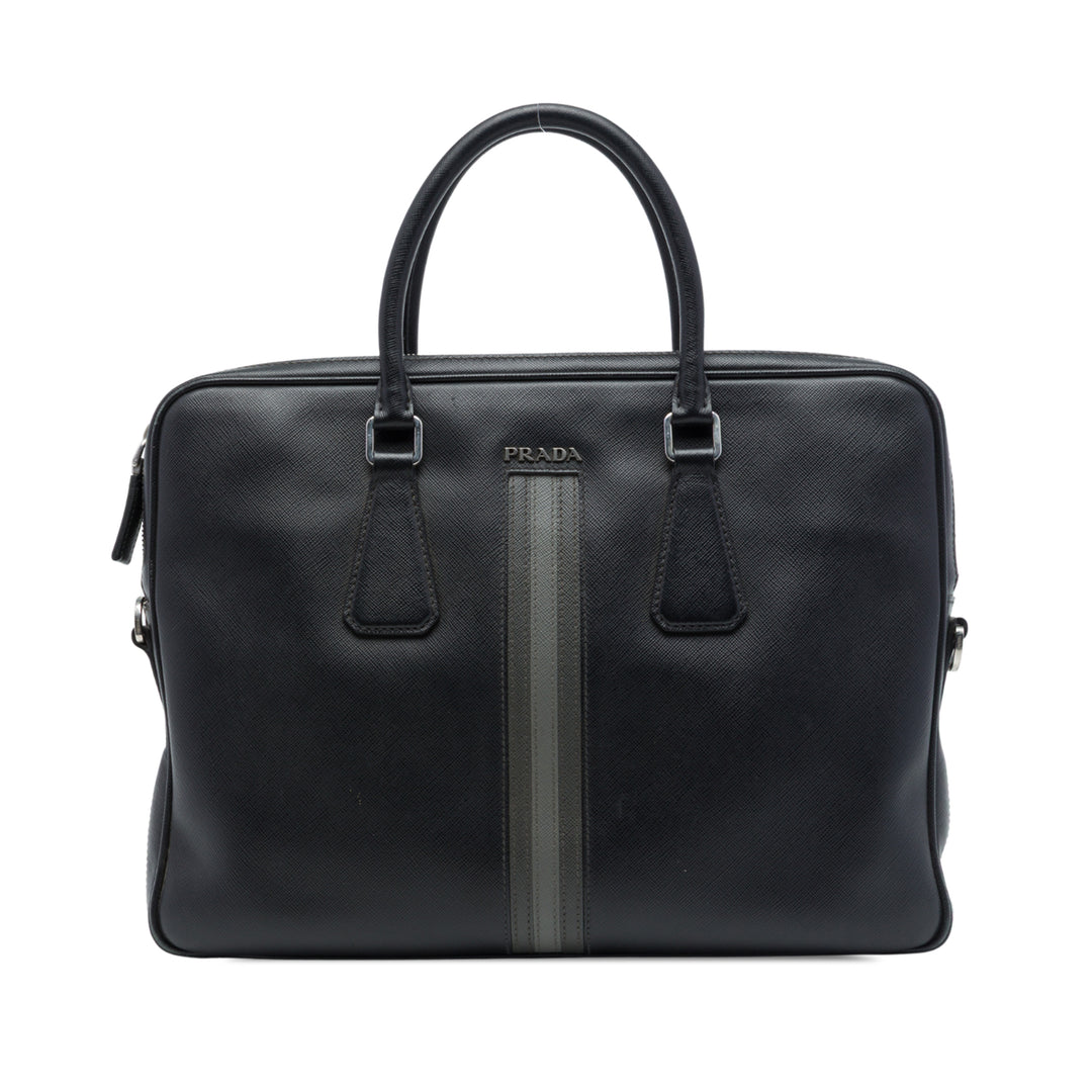 Prada Porte-documents Rayé Business Saffiano Noir – vue principale – GABY PARIS