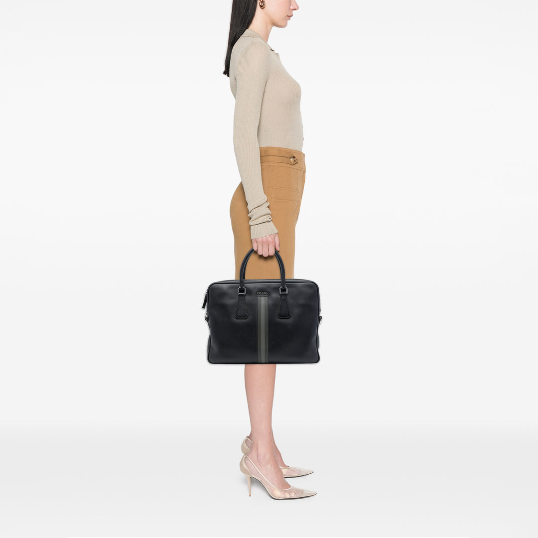 Prada Porte-documents Rayé Business Saffiano Noir – vue 6 – GABY PARIS