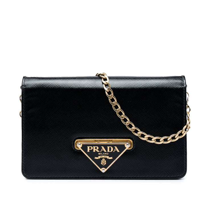Vernice Flip Lock Wallet on Chain Pochette Saffiano Noir