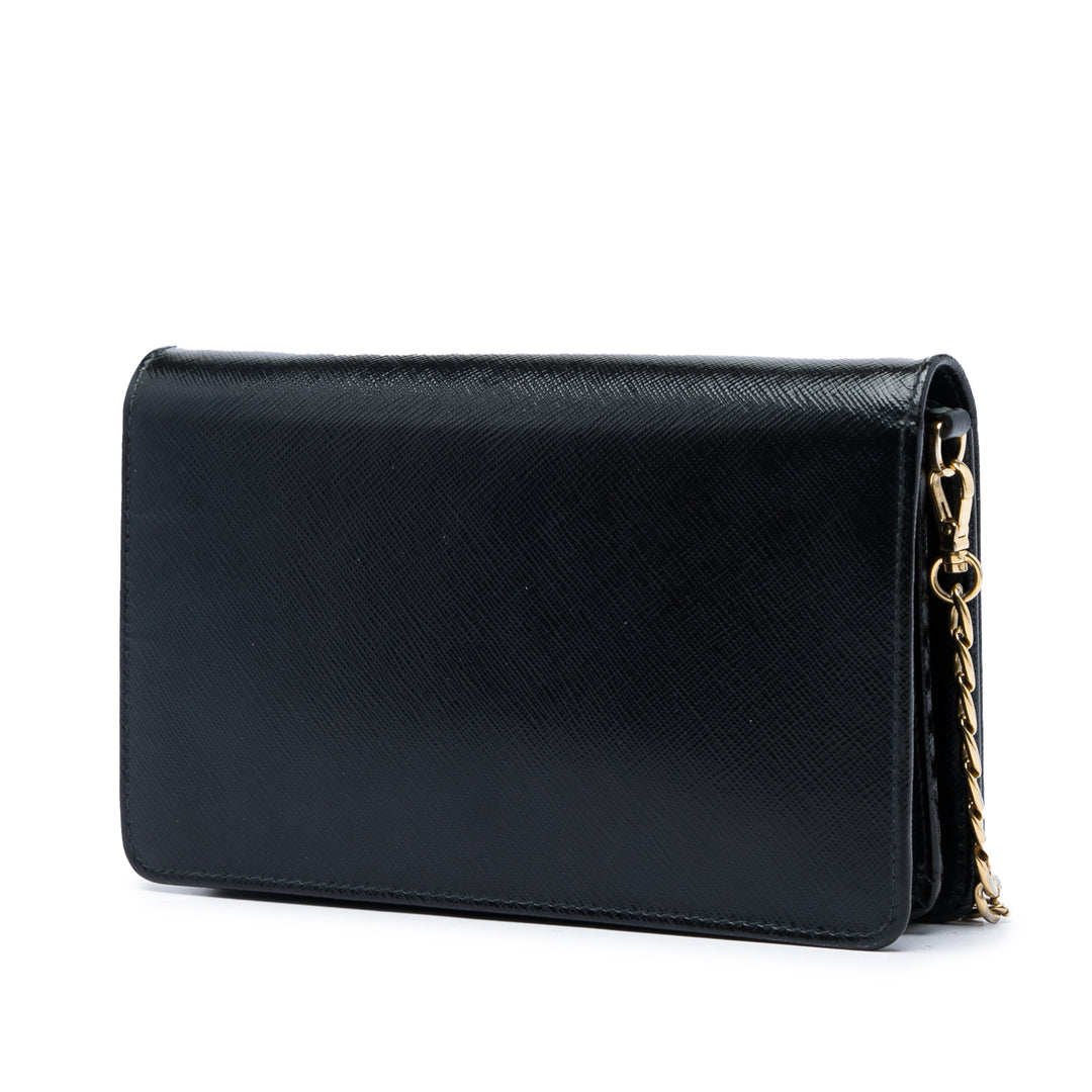Vernice Flip Lock Wallet on Chain Pochette Saffiano Noir
