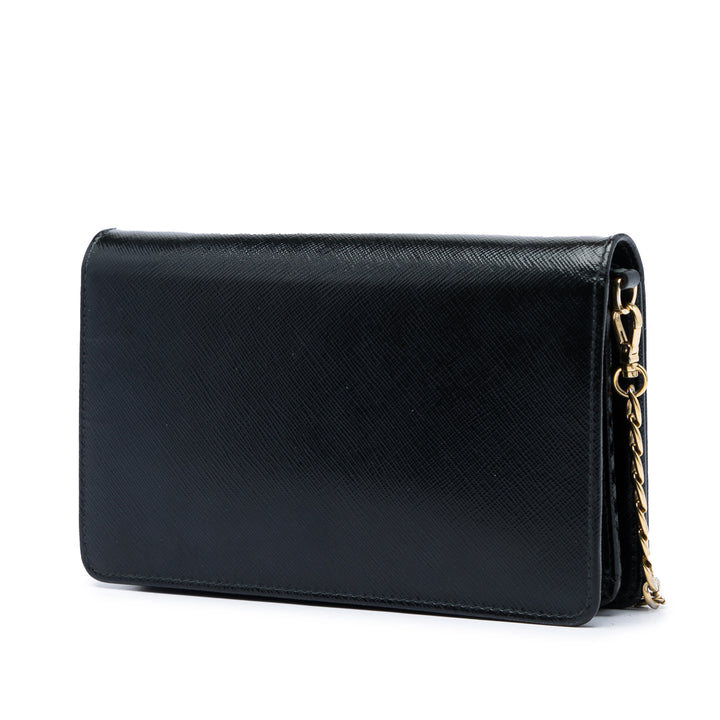 Vernice Flip Lock Wallet on Chain Pochette Saffiano Noir
