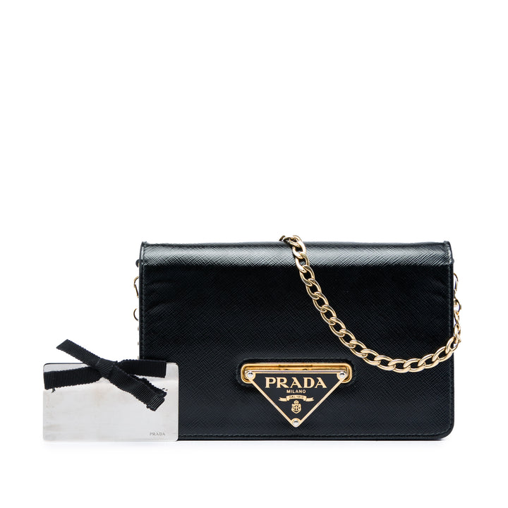 Vernice Flip Lock Wallet on Chain Pochette Saffiano Noir