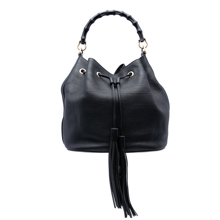 Gucci Pebbled Cuir de veau Miss Bamboo Pompon Bucket Sac