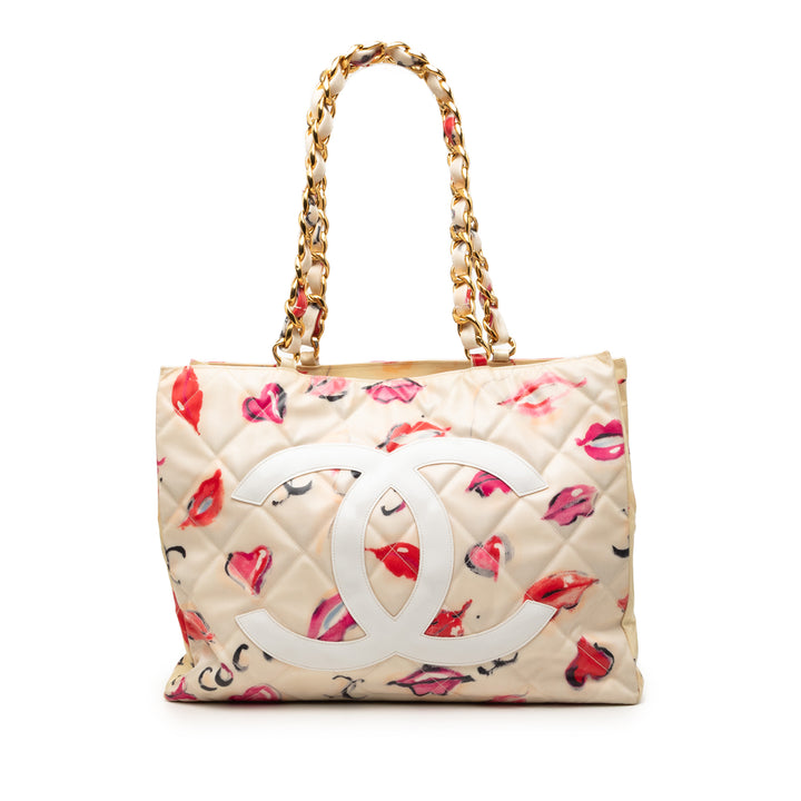 Chanel CC Coated Toile Kisses et Lips Print Cabas