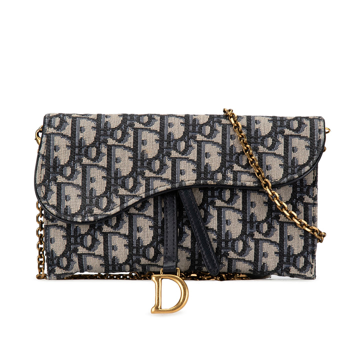 Dior Oblique Saddle Wallet On Chain Blue - GABY PARIS