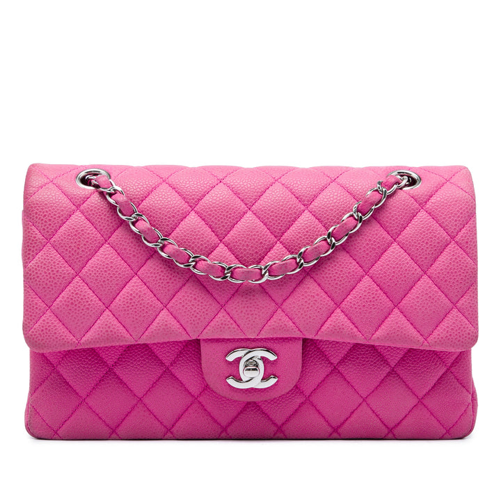 Classic Double rabat Moyen Cuir caviar Rose