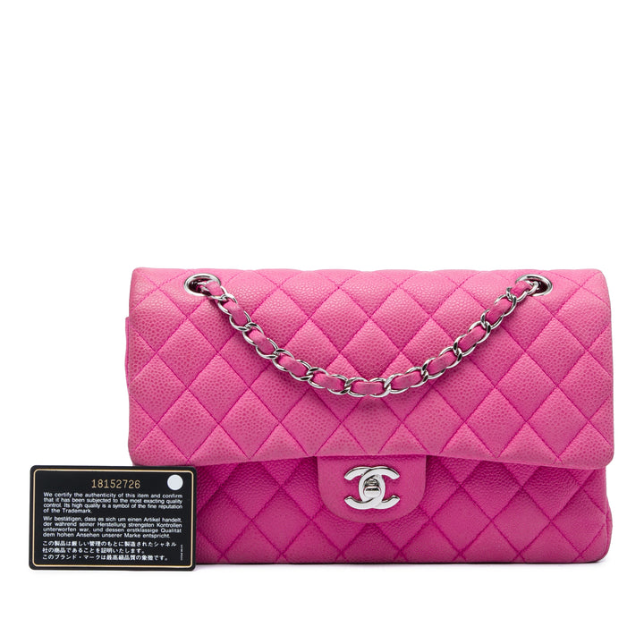 Classic Double rabat Moyen Cuir caviar Rose